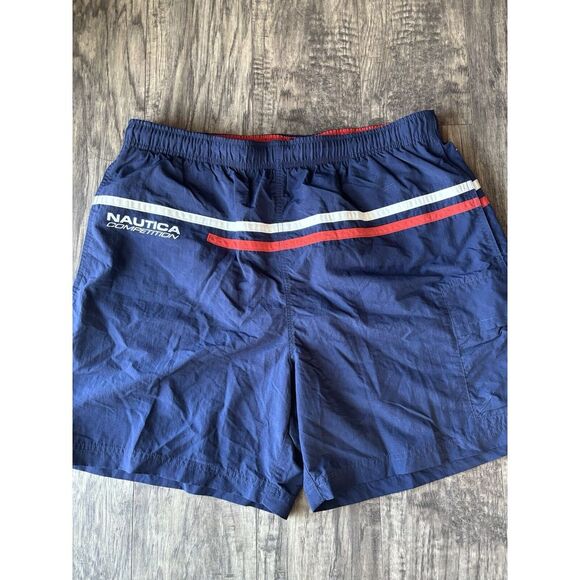Men's L Large Nautica Competition Board Surf‎ Swim Shorts Blue / Orange Trunks - Picture 1 of 10